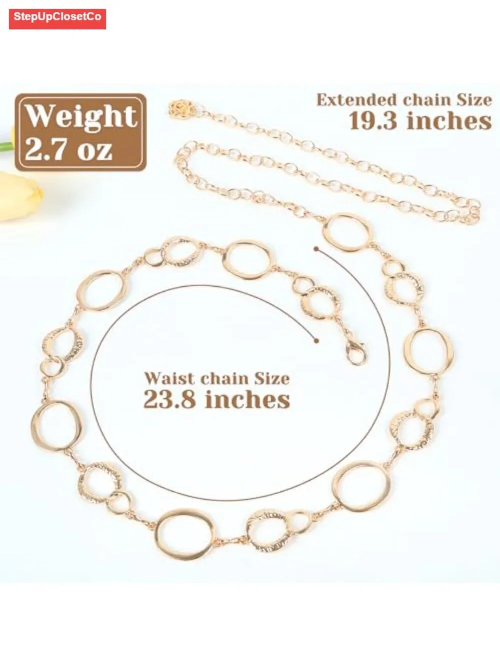 Gold Metal Alloy Chain Belt for Women, Adjustable Boho Waist Chain for Dresses,